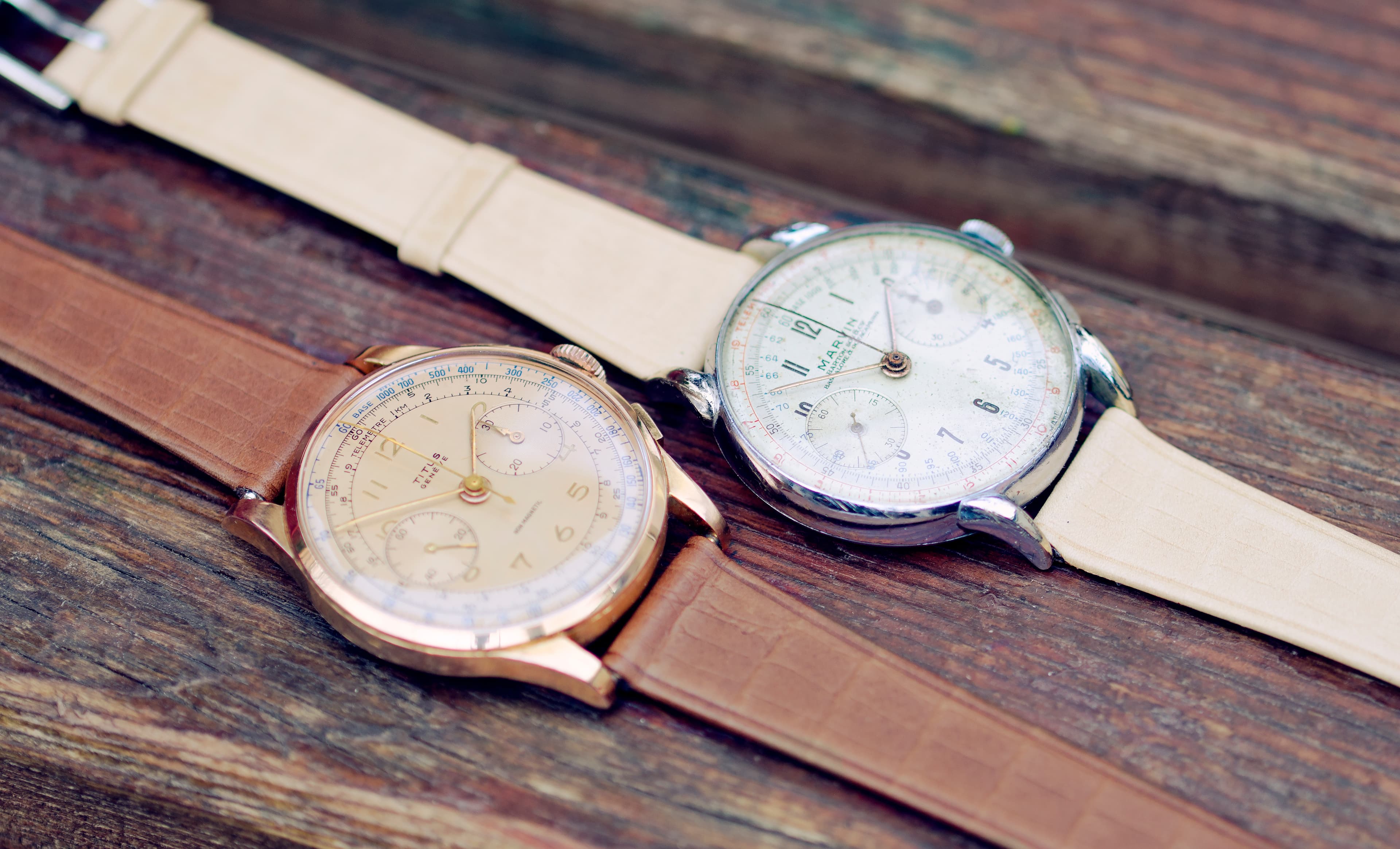 Two 1940s vintage Lylo watches side by side