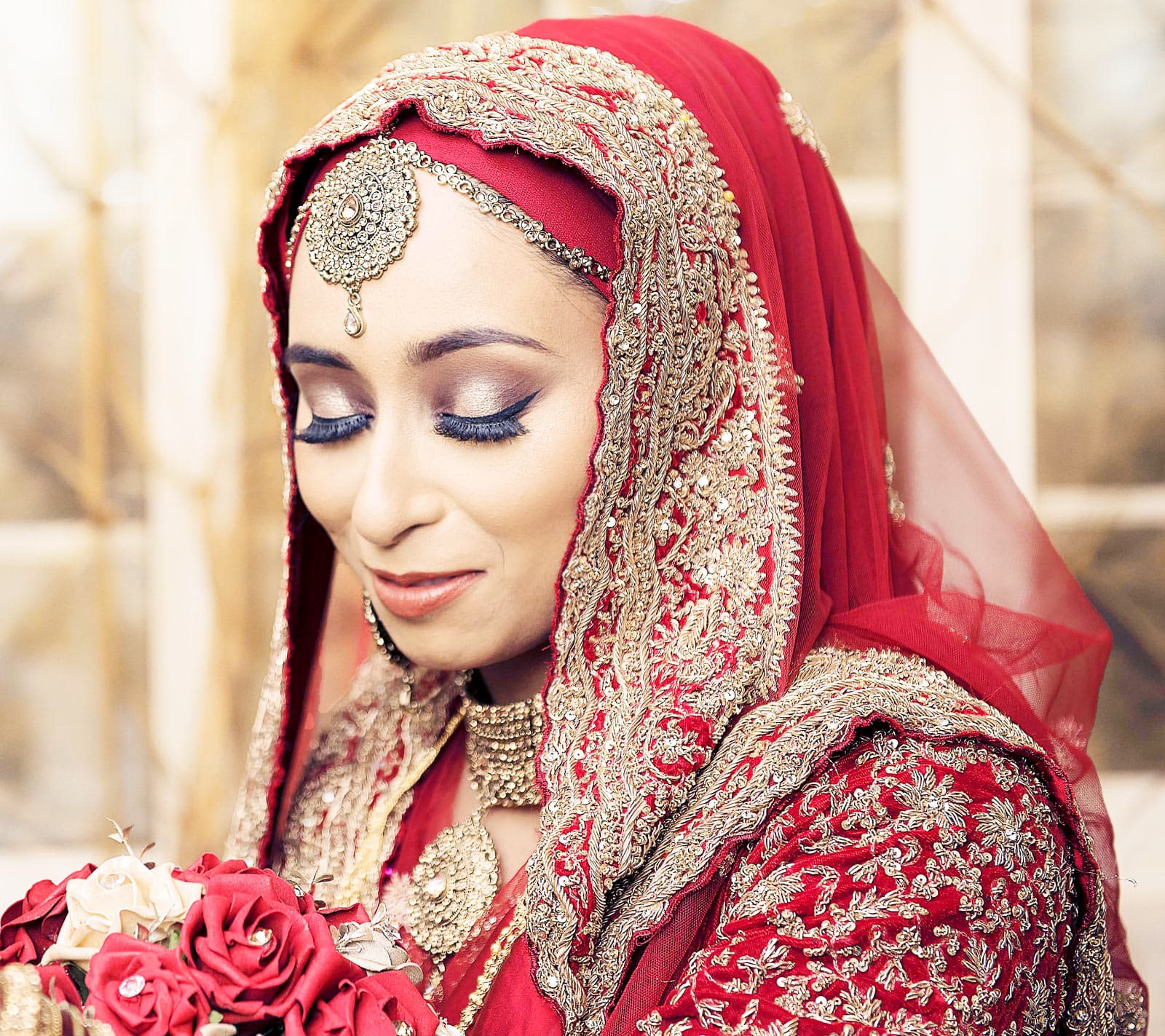 Bride's shy gaze captures a heartfelt connection with the groom