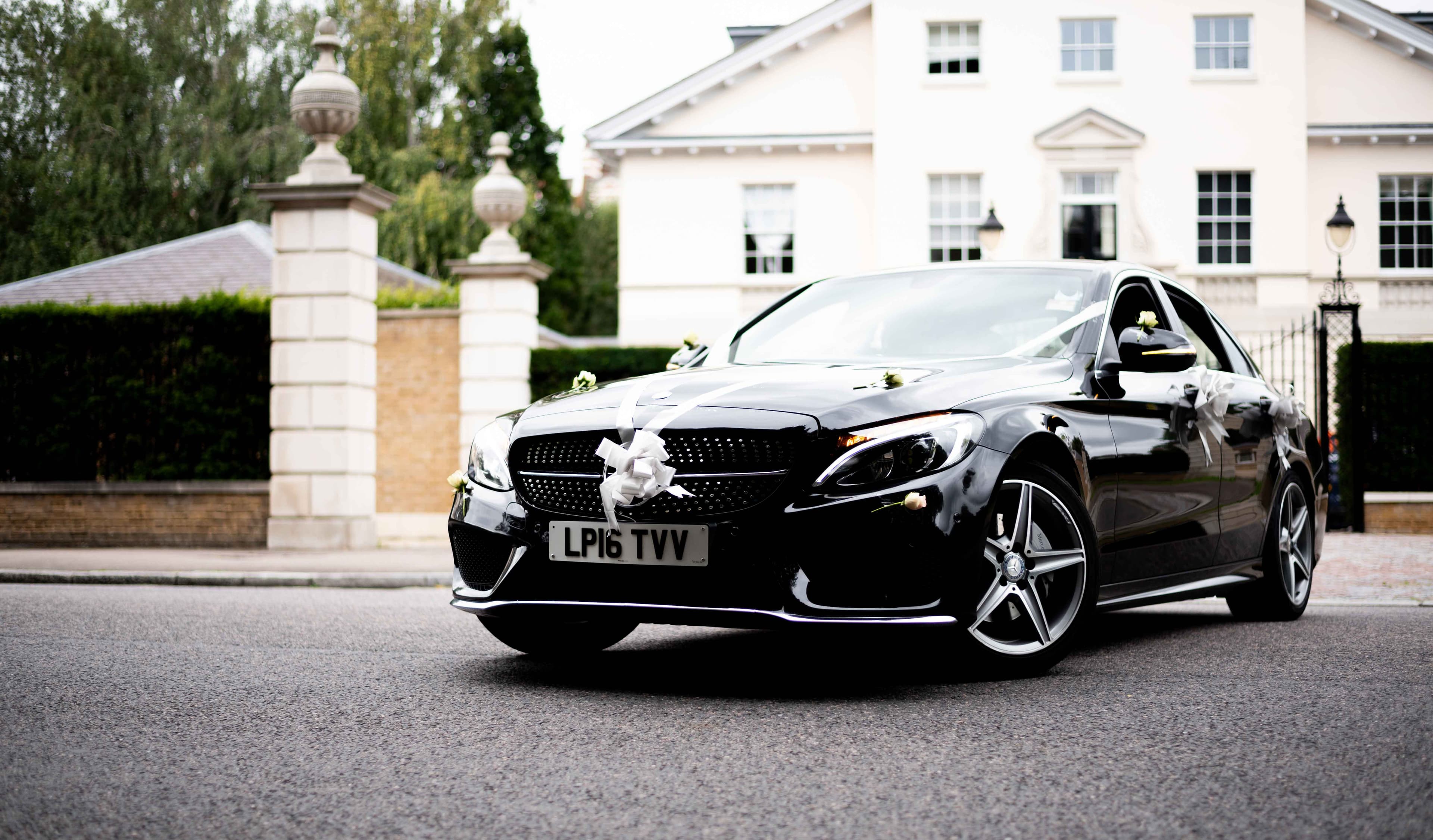 Newlyweds' grand exit in the wedding car