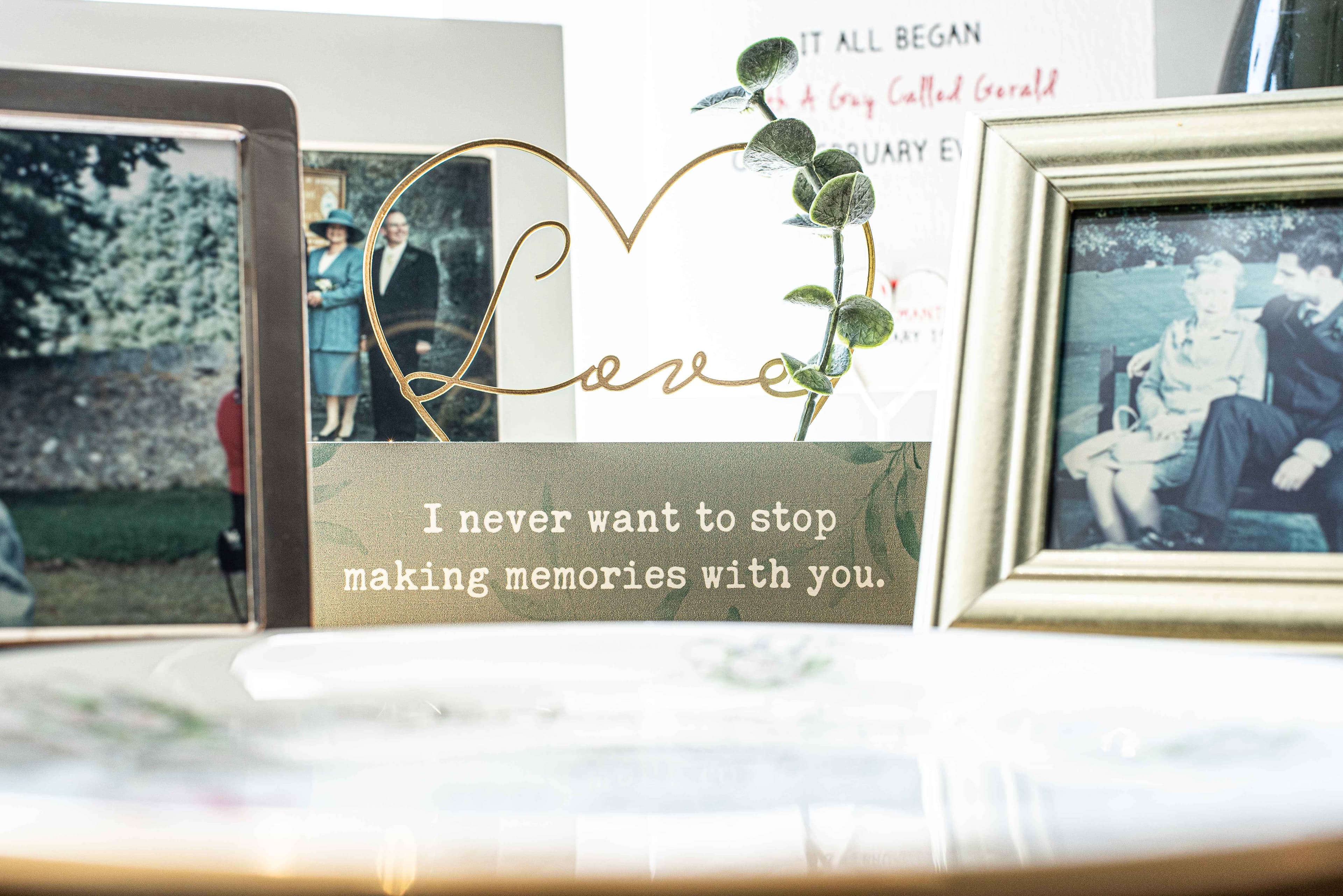 Wedding photo montage and decorative table setting